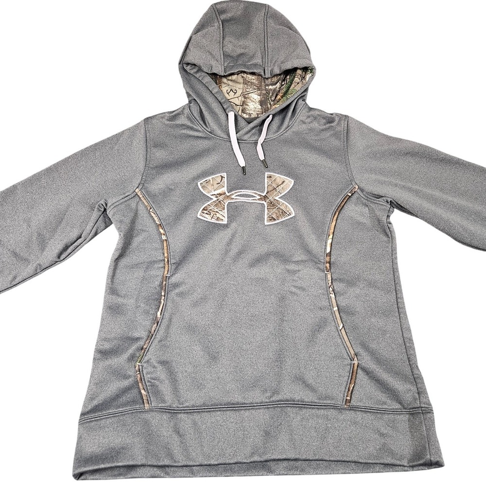 Under Armour Storm Hoodie Womens Large Gray Realtree Camo Logo Pullover Active